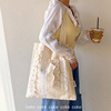 coke奶黄色花边设计帆布单肩包小众款复古甜美仙女拼接布袋手提包