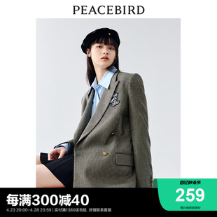 太平鸟学院风西装外套女2024秋复古韩版格子，制服时尚高级感