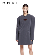 DGVI2023秋款宽松廓形金属装饰连衣裙女欧美优雅气质显瘦时装裙子