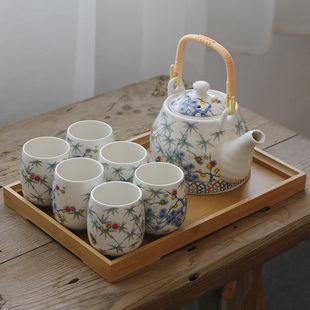 陶瓷茶具套装家用整套景德镇泡茶壶茶杯茶盘中式大号提梁壶大容量
