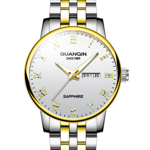 瑞士品牌石英钢带男士手表外贸，手表商务防水夜光双日历男表