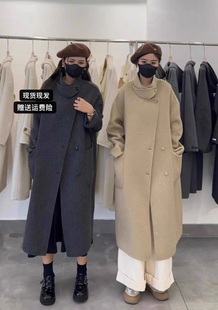 2023立领单排扣双面羊绒大衣中长款女气质韩版羊毛呢外套冬季