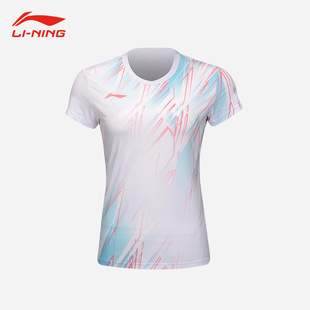 2024李宁羽毛球服女款短袖透气吸汗速干文化衫比赛服