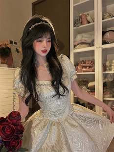 LazyDidi 与玫瑰 重工浮雕设计收腰公主裙复古连衣裙显瘦蓬蓬裙