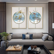 新中式客厅装饰画花鸟图两联画沙发背景墙画现代餐厅，有框创意挂画