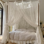 家用公主风蕾丝宫廷蚊帐落地式三开门遮光防尘亚麻床幔1.8m床法式