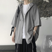 七分袖衬衫高级感痞帅2022夏季连(夏季连)帽短袖衬衣日系外套潮情侣防晒衣