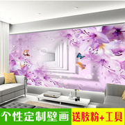 客厅电视背景墙壁纸，3d立体现代简约无缝花卉，卧室墙纸温馨百合壁画
