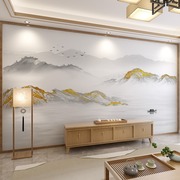 2023年中式淡雅意境山水墙纸电视背景墙布客厅沙发影视墙壁纸壁画