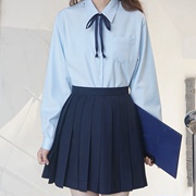 刺篇原创jk制服正版基础款蓝色风琴褶长袖衬衫上衣衬衣女