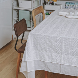 高档法式白色绣花蕾丝餐桌布轻透棉纯色百搭简约圆桌子北欧式盖布