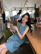 馨帮帮复古套头宽松无袖，牛仔连衣裙女夏季2023宽松减龄短裙