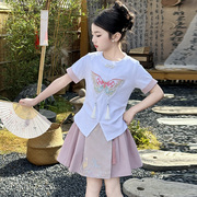 女童套装夏装2024儿童中国风短袖t恤女孩新中式马面裙两件套