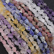 天然水晶玛瑙黄晶紫晶不规则随形小原石直孔串珠手工饰品配件原矿