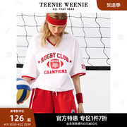 TeenieWeenie小熊奥莱夏季上衣女学院风运动休闲大V领短袖T恤