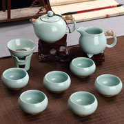 恒缘汝窑功夫茶具套装6人家用汝瓷开片陶瓷，冰裂釉大茶壶茶杯整套
