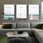 3576北欧客厅装饰画沙发，背景墙壁画地中海风格，装饰客厅挂画海景画