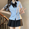 衬衫jk风琴褶短袖女原创泰国校服蓝色，夏季制服套装长袖衬衣上衣