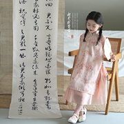 蓝小爸女童套装2024夏季儿童新中式系带，上衣宝宝半身裙两件套