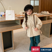 款儿童韩版气质大衣，秋女童洋气，甜美收腰花边领风衣外套
