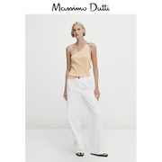 春夏MassimoDutti 2024女装 棕色不对称设计亲肤罗纹单肩吊带