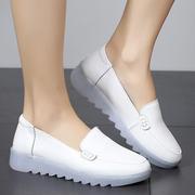 秋季女鞋平跟单鞋小白鞋，白色护士鞋，牛筋底平底鞋浅口圆头厚底