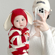 新生婴儿帽子秋冬款超萌可爱宝宝套头帽卡通长耳朵男女儿童护耳帽
