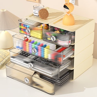 桌面收纳盒抽屉式亚克力透明置物架，书桌上书本文具，办公文件整理箱