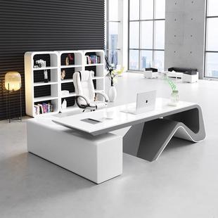 钢琴烤漆创意办公桌约现代时尚主管，大班台白色设计师老板桌椅组合