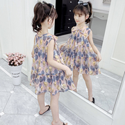 韩国女童连衣裙夏装韩版网红洋气雪纺裙，小女孩儿童无袖公主裙夏季