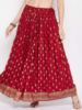 印度休闲半身裙舞蹈裙绵绸烫金，印花百搭款民族风，均码长裙酒红色