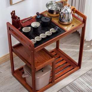 茶车移动乌金石茶台简约家用茶水柜实木茶几，茶桌自动上水茶具套装
