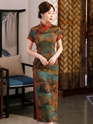 老年人旗袍长款夏季短袖中国风优雅洋气，时尚盘扣传统复古老上海夏