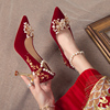 红色婚鞋女细跟2024年秀禾服新娘高跟鞋中式不累脚孕妇结婚鞋