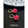 噜噜韩国设计师水晶花球，球酒红色灰色，黑色s925银针耳环潮