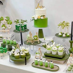 森系蛋糕婚礼甜品台装饰蛋糕，插牌绿色主题装扮慕斯，布丁杯贴纸插件