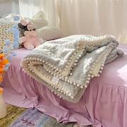 小球球羊羔绒毛毯简约灰色爱心，兔兔绒沙发，盖毯满满少女心午睡毯