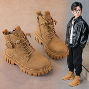 男童马丁靴2022冬鞋英伦，风真皮加绒棉靴鞋子防滑防水儿童短靴
