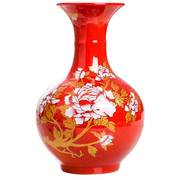 景德镇陶瓷中国红花瓶家居饰品，摆件客厅酒柜玄关，工艺品插花器摆设