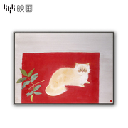 墙上装饰画墙画客厅玄关油画，猫餐桌壁画，动物挂画单幅框画简约现代