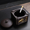 烟灰缸创意个性带盖紫砂，牛气冲天客厅办公复古烟灰缸，防异味防灰尘