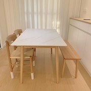 实木奶油风岩板餐桌纯白色简约现代小户型原木樱桃木白橡木长饭桌