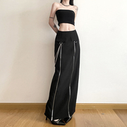 gagaopt自制设计感双拉链开叉黑色半身裙高腰显瘦直筒长裙春