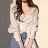 韩版chic春春优雅气质褶皱，v领交叉绑带设计感小众雪纺衬衫上衣女