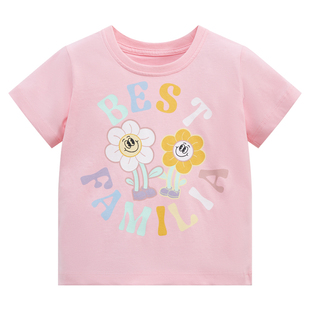 女童粉红色字母短袖t恤宝宝，纯棉上衣儿童，夏装婴儿柔软半袖打底衫8