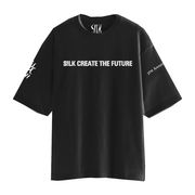 s!lk音乐厂牌，5周年限定t恤黑白圆领夜光，反光标语印花短袖男夏季