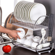 多功能S型双层碗碟沥水架 厨房置物托盘家用收纳晾碗碟架不锈钢