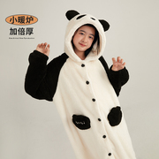 春季女孩可爱熊猫睡衣双面，加绒家居服初中女生保暖女大童睡裙童装