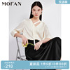 MOFAN摩凡2024夏款优雅气质米色雪纺衬衫女设计感V领丝带休闲衬衣