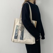 帆布包包日韩女单肩手提布袋简约大容量学生包全棉(包全棉)印花环保袋